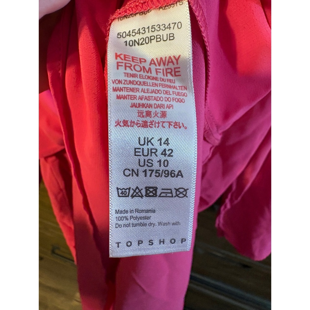 Topshop Womens Pink Deep V-Neck Tie Front Long Sleeve Mini Dress Size US 10 - Picture 6 of 6